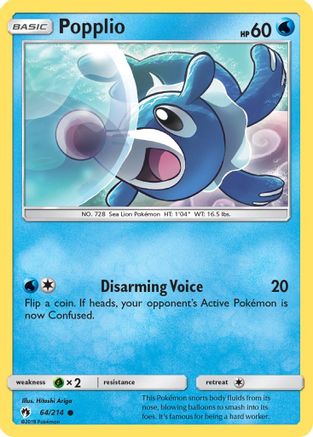 Popplio (64) 64/214 - SM  Lost Thunder Reverse Holofoil - Poke-Collect