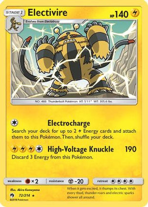 Electivire 72/214 - SM  Lost Thunder Reverse Holofoil - Poke-Collect