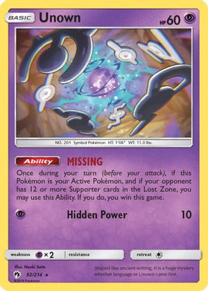 Unown 92/214 - Lost Thunder Reverse Holofoil - Poke-Collect