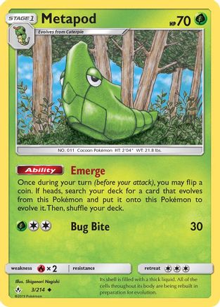 Metapod 3/214 - SM  Unbroken Bonds Reverse Holofoil - Poke-Collect