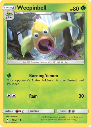 Weepinbell 14/214 - Unbroken Bonds Reverse Holofoil - Poke-Collect