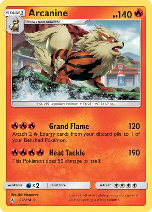 Arcanine 22/214 - SM  Unbroken Bonds Holofoil - Poke-Collect