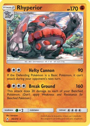 Rhyperior 95/214 - SM  Unbroken Bonds Reverse Holofoil - Poke-Collect