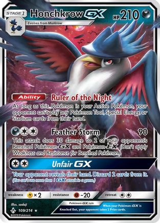 Honchkrow GX 109/214 - SM  Unbroken Bonds Holofoil - Poke-Collect