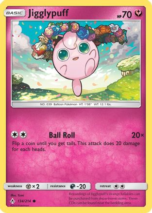 Jigglypuff 134/214 - SM  Unbroken Bonds Reverse Holofoil - Poke-Collect