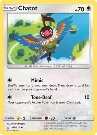 Chatot 162/214 - SM  Unbroken Bonds Reverse Holofoil - Poke-Collect