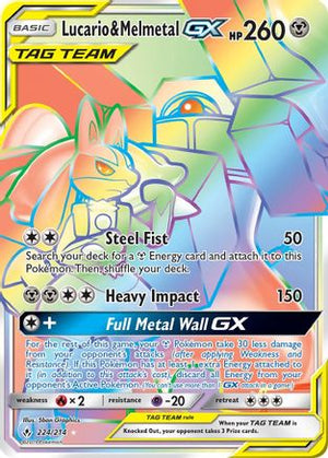 Lucario & Melmetal GX (Secret) 224/214 - SM  Unbroken Bonds Holofoil