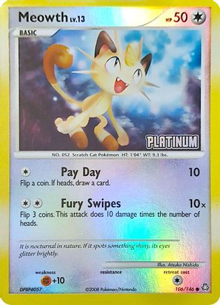 Meowth - 106/146 [Platinum] 106 - Burger King Promos Reverse Holofoil - Poke-Collect