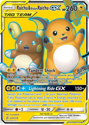 Raichu & Alolan Raichu-GX 220/236 - Unified Minds Holofoil - Poke-Collect