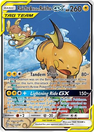 Raichu & Alolan Raichu GX (Alternate Full Art) 221/236 - SM  Unified Minds Holofoil - Poke-Collect