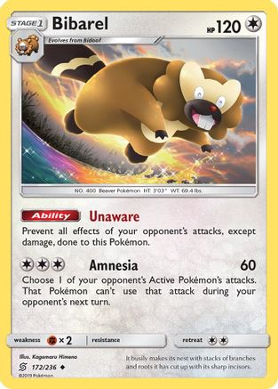 Bibarel 172/236 - SM  Unified Minds Reverse Holofoil - Poke-Collect