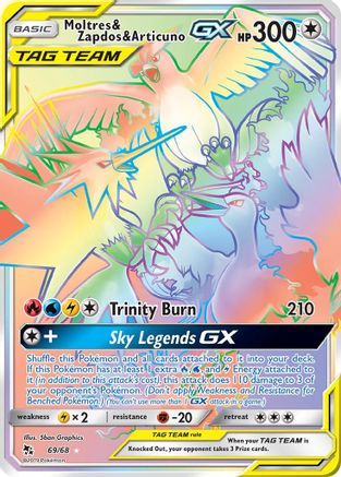 Moltres & Zapdos & Articuno GX (Secret) 69/68 - Hidden Fates Holofoil - Poke-Collect