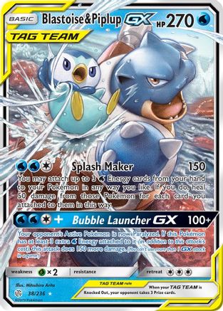 Blastoise & Piplup GX 38/236 - SM  Cosmic Eclipse Holofoil - Poke-Collect