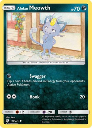 Alolan Meowth 128/236 - Cosmic Eclipse Reverse Holofoil - Poke-Collect