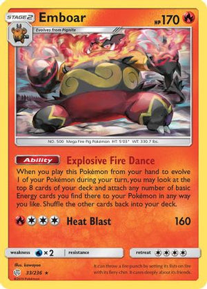Emboar 33/236 - SM  Cosmic Eclipse Reverse Holofoil - Poke-Collect