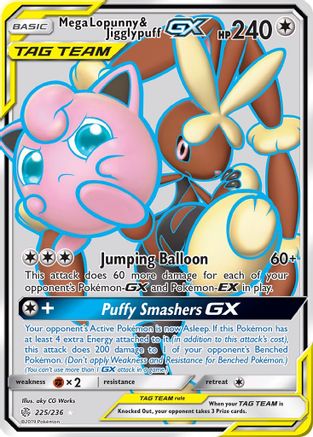 Mega Lopunny & Jigglypuff GX (Full Art) 225/236 - SM  Cosmic Eclipse Holofoil - Poke-Collect