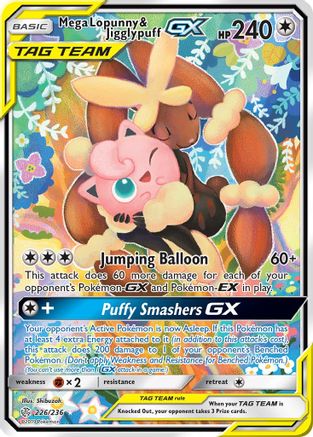 Mega Lopunny & Jigglypuff GX (Alternate Full Art) 226/236 - SM  Cosmic Eclipse Holofoil - Poke-Collect