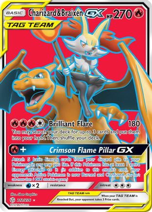 Charizard & Braixen GX (Full Art) 212/236 - SM  Cosmic Eclipse Holofoil - Poke-Collect
