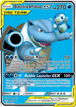 Blastoise & Piplup GX (Full Art) 214/236 - SM  Cosmic Eclipse Holofoil - Poke-Collect
