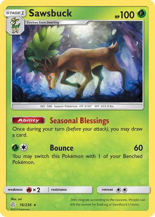 Sawsbuck 16/236 - SM  Cosmic Eclipse Reverse Holofoil - Poke-Collect