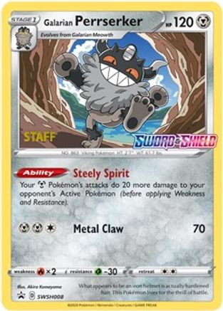 Galarian Perrserker - SWSH008 (Prerelease Promo) [Staff] SWSH008 - SWSH Sword & Shield Promo Cards Holofoil - Poke-Collect