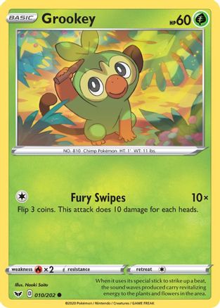 Grookey (010) 10/202 - SWSH01 Sword & Shield Base Set Reverse Holofoil - Poke-Collect