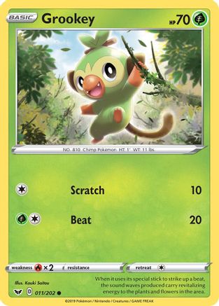Grookey (011) 11/202 - SWSH01 Sword & Shield Base Set Reverse Holofoil - Poke-Collect
