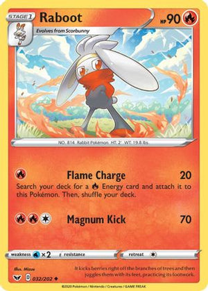 Raboot (032) 32/202 - SWSH01 Sword & Shield Base Set Reverse Holofoil - Poke-Collect