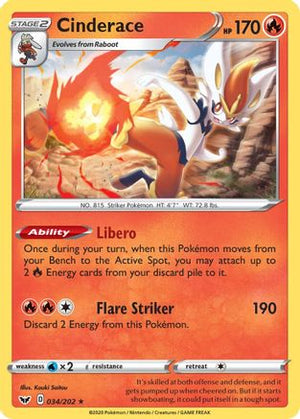 Cinderace 34/202 - Sword & Shield Holofoil - Poke-Collect