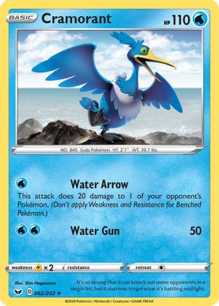 Cramorant 62/202 - SWSH01 Sword & Shield Base Set Reverse Holofoil - Poke-Collect