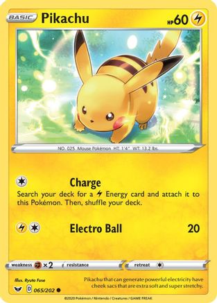 Pikachu 65/202 - SWSH01 Sword & Shield Base Set Reverse Holofoil - Poke-Collect