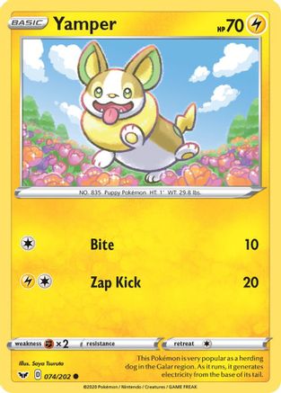 Yamper 74/202 - Sword & Shield Reverse Holofoil - Poke-Collect