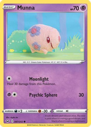 Munna 87/202 - SWSH01 Sword & Shield Base Set Reverse Holofoil - Poke-Collect