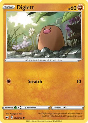 Diglett 92/202 - SWSH01 Sword & Shield Base Set Reverse Holofoil - Poke-Collect