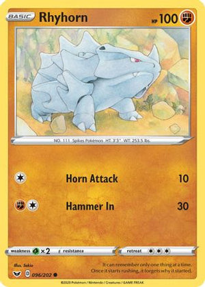 Rhyhorn 96/202 - Sword & Shield Reverse Holofoil - Poke-Collect