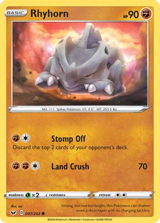 Rhyhorn (097) 97/202 - SWSH01 Sword & Shield Base Set - Poke-Collect