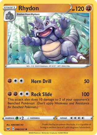 Rhydon 98/202 - SWSH01 Sword & Shield Base Set Reverse Holofoil - Poke-Collect