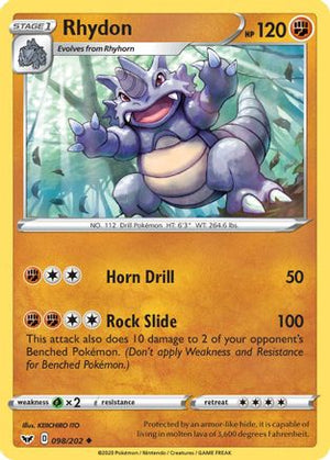 Rhydon 98/202 - SWSH01 Sword & Shield Base Set Reverse Holofoil - Poke-Collect
