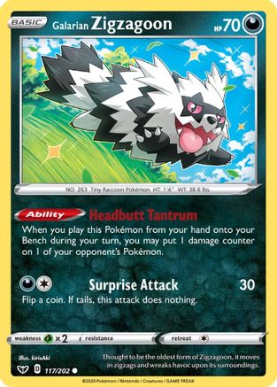 Galarian Zigzagoon 117/202 - SWSH01 Sword & Shield Base Set Reverse Holofoil - Poke-Collect