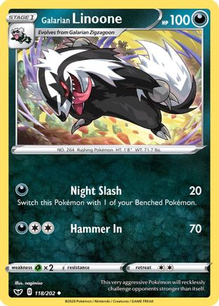 Galarian Linoone 118/202 - SWSH01 Sword & Shield Base Set Reverse Holofoil - Poke-Collect