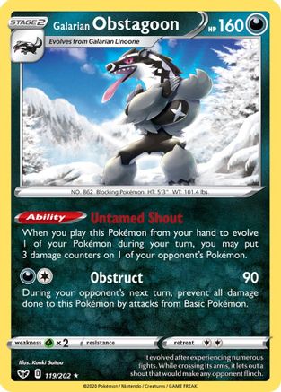 Galarian Obstagoon 119/202 - SWSH01 Sword & Shield Base Set Holofoil - Poke-Collect