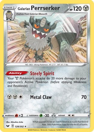 Galarian Perrserker 128/202 - SWSH01 Sword & Shield Base Set Holofoil - Poke-Collect