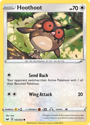 Hoothoot 143/202 - SWSH01 Sword & Shield Base Set Reverse Holofoil - Poke-Collect