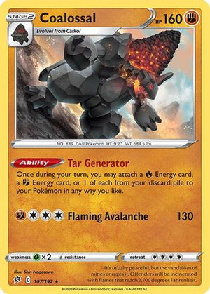 Coalossal 107/192 - SWSH02 Rebel Clash Reverse Holofoil - Poke-Collect
