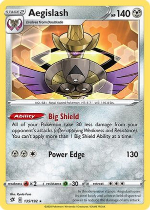Aegislash 135/192 - Rebel Clash Reverse Holofoil - Poke-Collect