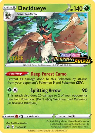 Decidueye - SWSH035 (Prerelease Promo) [Staff] SWSH035 - SWSH Sword & Shield Promo Cards Holofoil - Poke-Collect