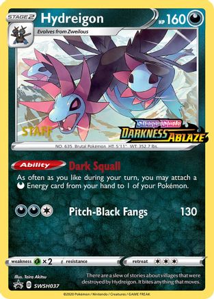 Hydreigon - SWSH037 (Prerelease Promo) [Staff] SWSH037 - SWSH Sword & Shield Promo Cards Holofoil - Poke-Collect