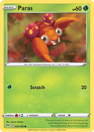 Paras 3/189 - SWSH03 Darkness Ablaze Reverse Holofoil - Poke-Collect