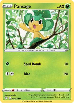 Pansage 6/189 - SWSH03 Darkness Ablaze Reverse Holofoil - Poke-Collect