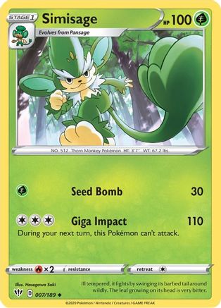 Simisage 7/189 - SWSH03 Darkness Ablaze - Poke-Collect